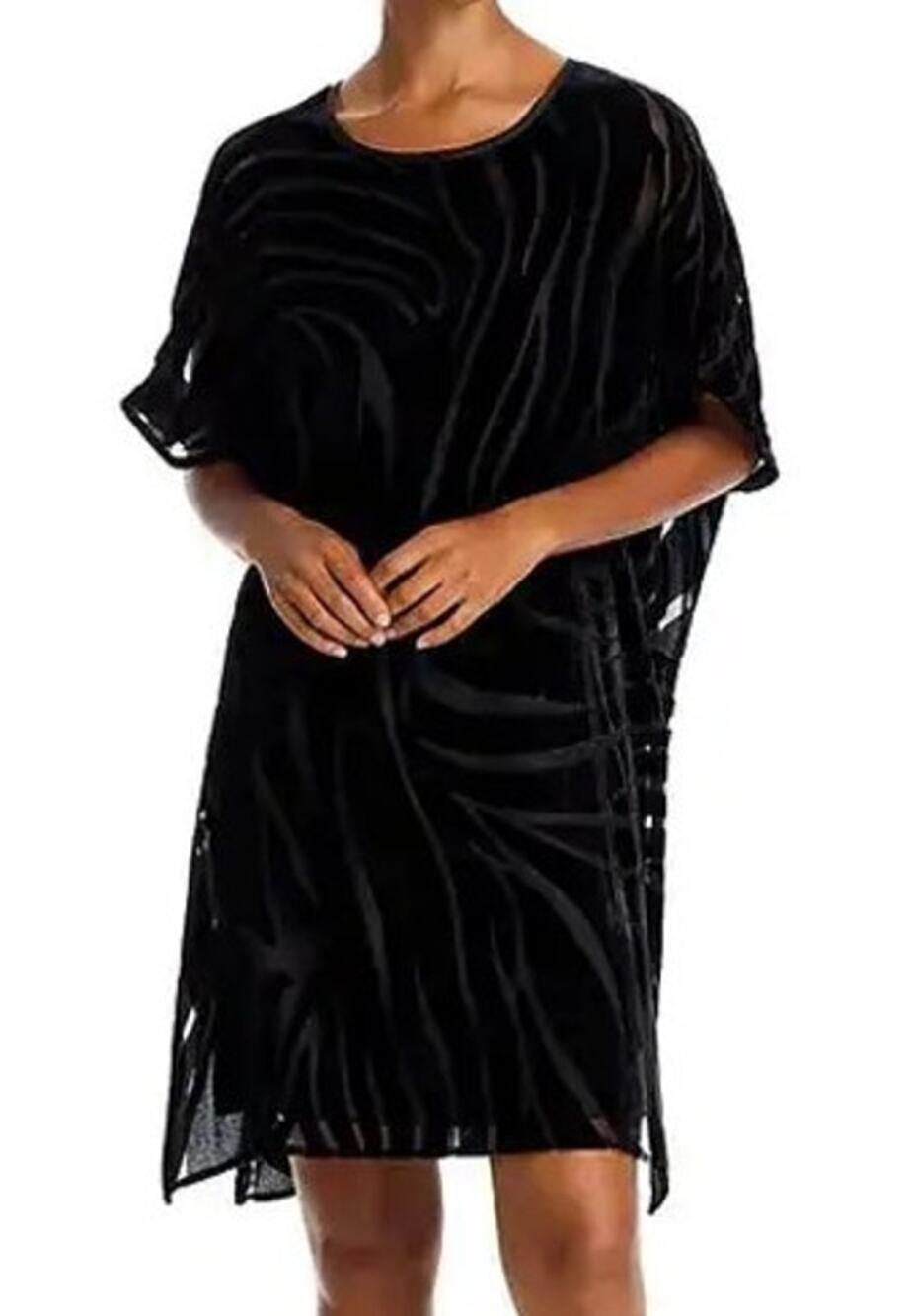 Caroline Rose $396 Velvet Burnout Black Caftan Dress Size M